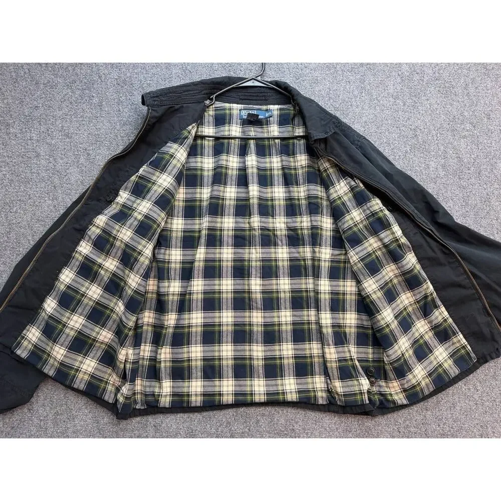 Polo Ralph Lauren Men's XL Black Cotton Plaid Lined Full Zip Jacket